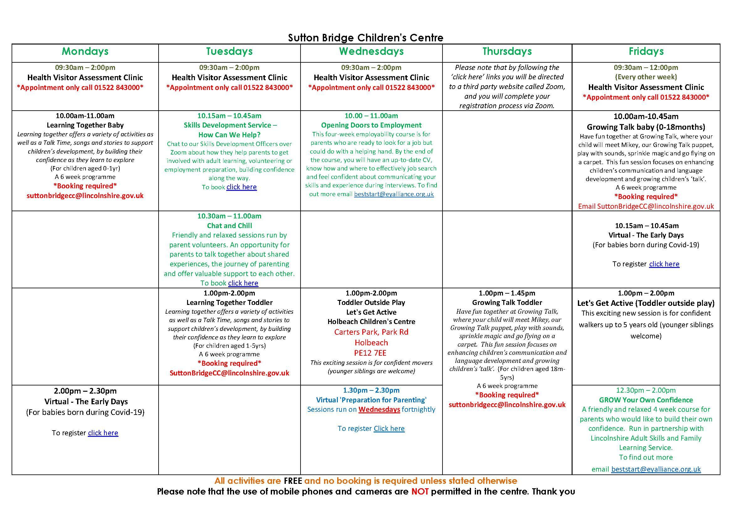 Sutton Bridge
Children’s Centre
WHAT'S ON GUIDE
From 6th September 2021
Timetable